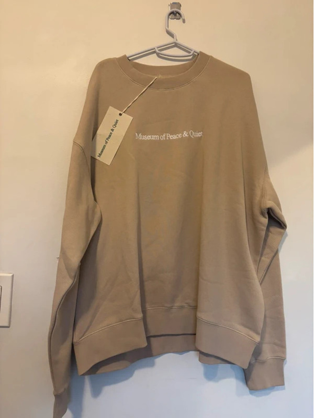 Museum of Peace & Quiet MOPQ Embroidered Crewneck Sweatshirt in taupe